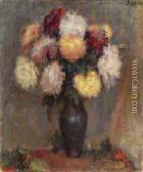 Blumenstraus In Einer Vase. Oil Painting - Lucien Mignon