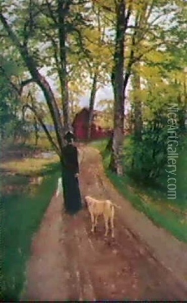 Varpromenad Med Hund Oil Painting - Victor Forssell