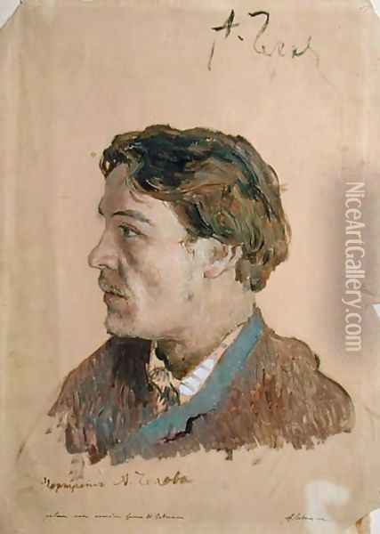 Portrait of Anton Chekhov (1860-1904) Oil Painting - Isaak Ilyich Levitan
