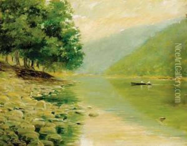 River Scene With Figures In Boat Oil Painting - Clarence Snyder