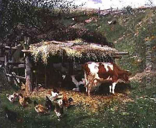 The Farmyard Oil Painting - Adolf Lins