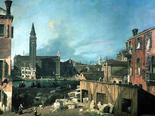 Venice- Campo San Vidal and Santa Maria della Carita (The Stonemason's Yard) 1727-28 Oil Painting - (Giovanni Antonio Canal) Canaletto