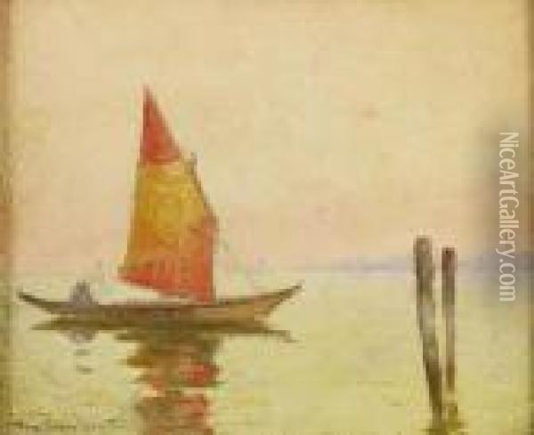 On The Lagoon Venice Oil Painting - Tom Robertson