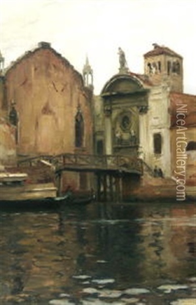 Kanal In Venedig Mit Kleiner Barockkirche Oil Painting - Jacques Baugnies