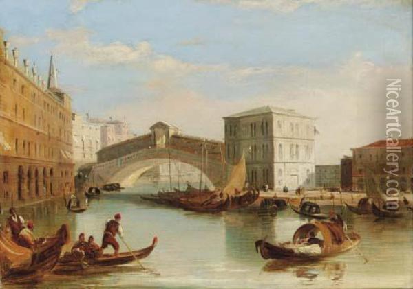 The Rialto Bridge; And Santa Maria Della Salute Oil Painting - Edward Pritchett