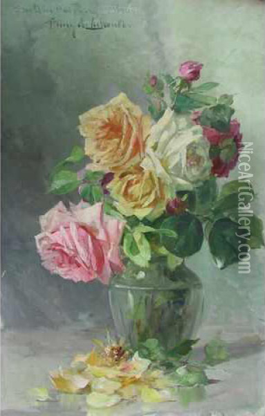 Bouquet De Roses Dans Un Vase Oil Painting - Albert Tibule Furcy De Lavault