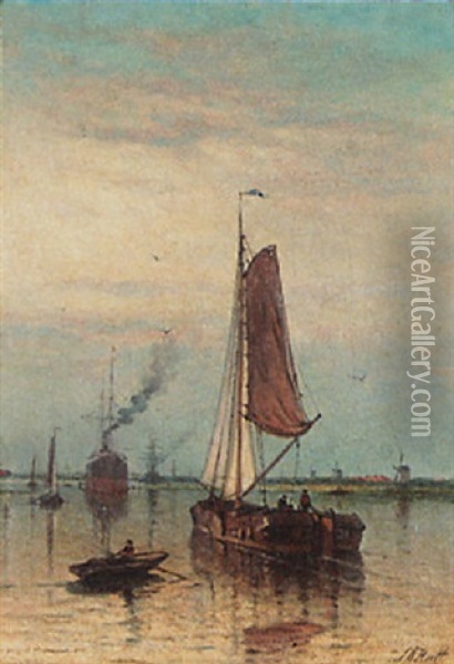 Ships In A Harbour Oil Painting - Johan Adolph Rust