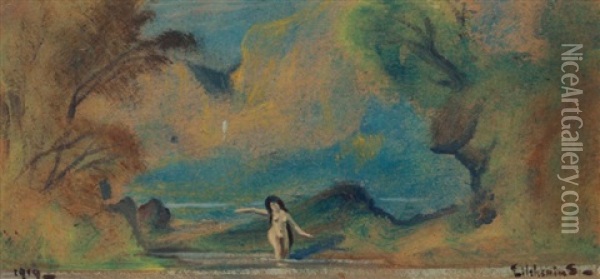 Wading Oil Painting - Louis Michel Eilshemius