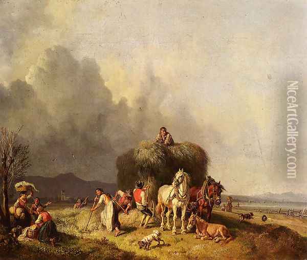 Loading The Hay-Wagon Oil Painting - Heinrich Burkel
