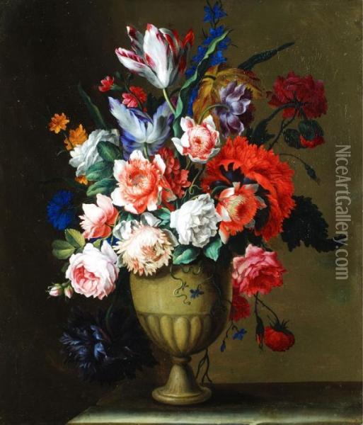 Blumenstrauss In Vase Oil Painting - Antoine Monnoyer