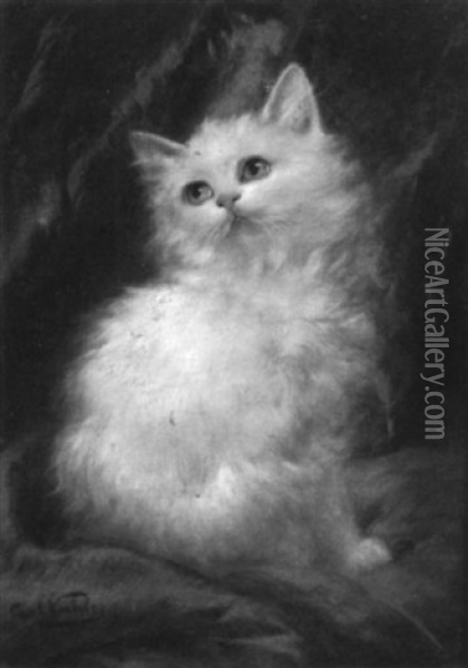 White Kitten Oil Painting - Carl Kahler