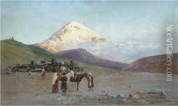 Mountain Caravanserai Oil Painting - Richard Karlovich Zommer