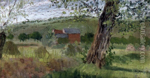 Gronskande Landskap Oil Painting - Helmer Osslund