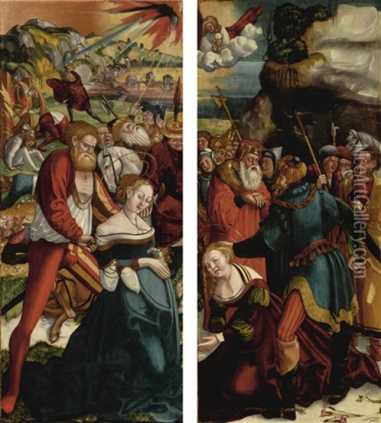 Two Wings From An Altarpiece: The Martyrdom Of Saint Catherine; The Martyrdom Of Saint Barbara Oil Painting - Gaspar Becerra