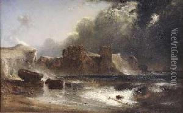 Turnberry Castle By Moonlight Oil Painting - David Octavius Hill
