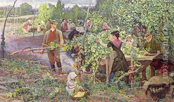 Hop Pickers Oil Painting - George John Pinwell