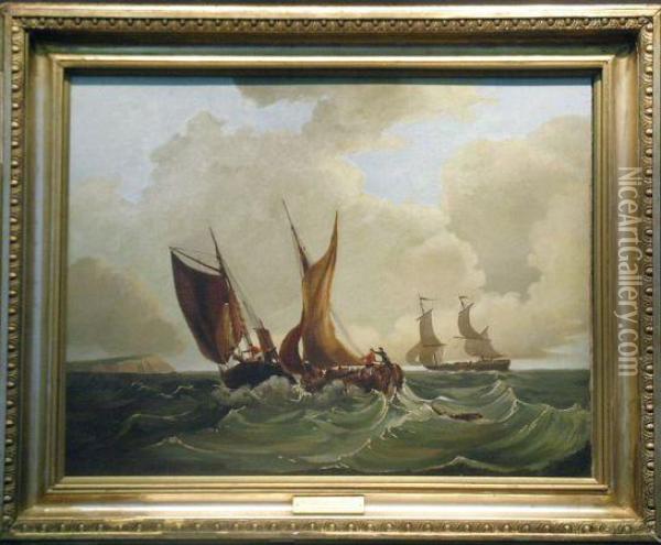 Shipping In Rough Waters Off Dover Oil Painting - William Calcott Knell