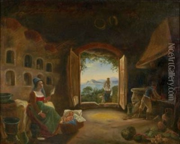 Blick Aus Einer Bauernkuche Auf Den Golf Von Neapel Oil Painting - Franz Ludwig Catel