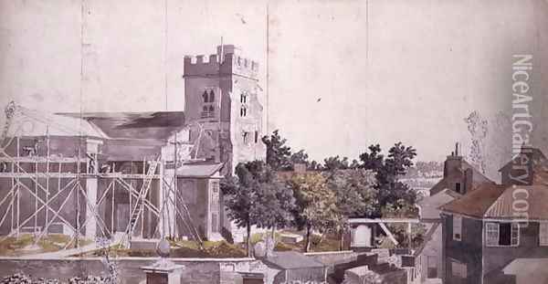 Twickenham Church under Scaffolding Oil Painting - Samuel Scott