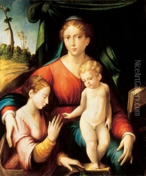 Alexandriai Szent Katalin Misztikus Eljegyzese Oil Painting - Innocenzo di Pietro (da Imola) Francucci