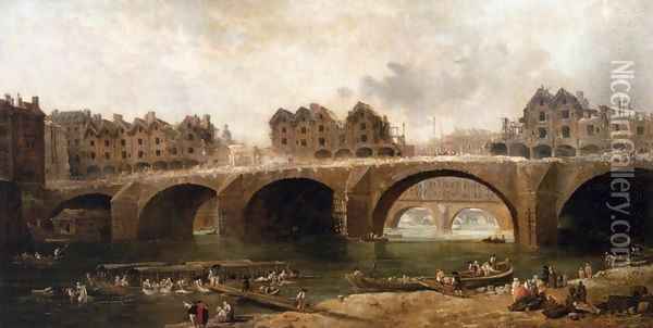 Demolition of the Houses on the Pont Notre-Dame in 1786 Oil Painting - Hubert Robert