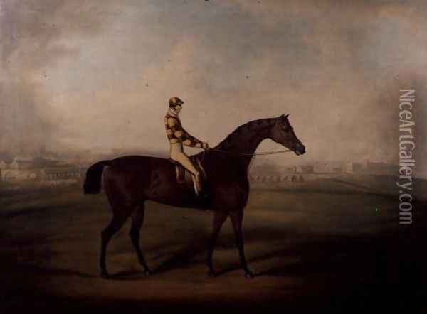 Portrait of Bruitandorf with jockey up and Chester Racecourse Beyond Oil Painting - Daniel Clowes