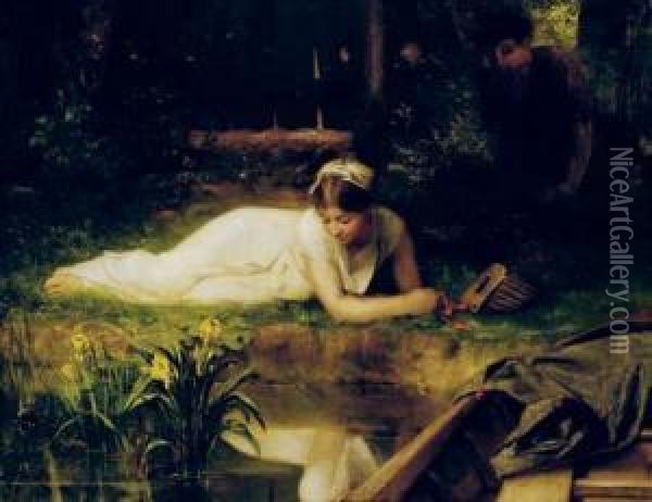 Leisure Time On The Riverbank Oil Painting - Emile Levy