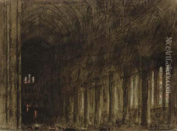 The Interior Of Salisbury Cathedral Oil Painting - Albert Goodwin