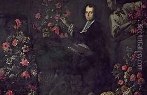 Self Portrait With a Servant Oil Painting - dei Fiori (Nuzzi) Mario