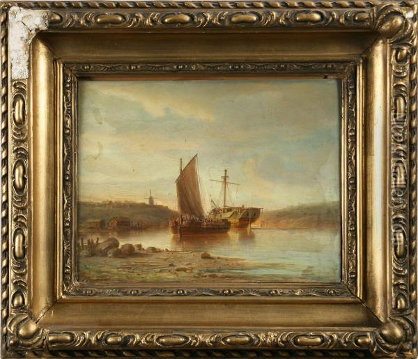 Segelfartyg I Havsvik Oil Painting - Per Wilhelm Cedergren