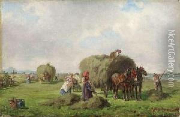 Hayharvest Oil Painting - Ludwig Muller-Cornelius
