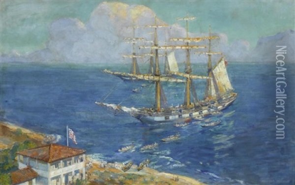Commodore Sloat Taking Monterey Oil Painting - Alson Skinner Clark