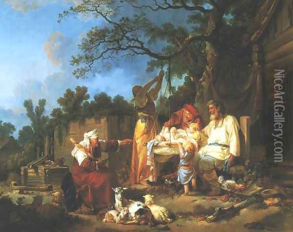 Russian Cradle Oil Painting - Jean-Baptiste Le Prince
