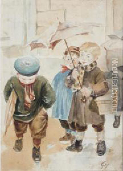A Rainy Day Oil Painting - Henri-Jules-Jean Geoffroy (Geo)