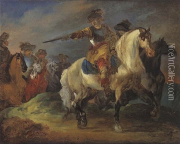 Troupe De Cavaliers Oil Painting - Francesco Giuseppe Casanova