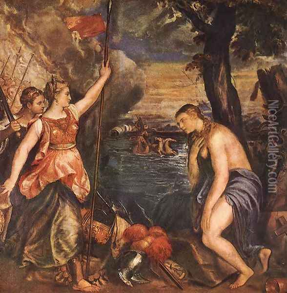 Religion Helped by Spain c. 1571 Oil Painting - Tiziano Vecellio (Titian)