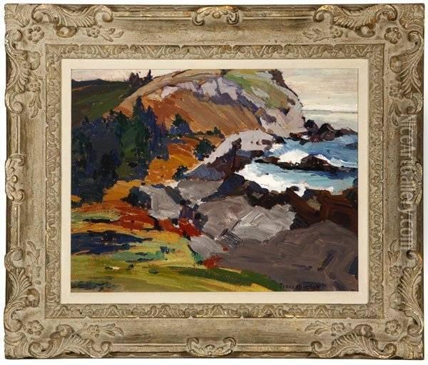 Crashing Waves In A Rocky Coastal View Oil Painting - Franz Bischoff