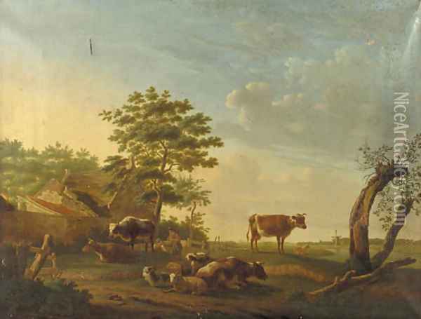 Cattle, sheep and goats in a landscape Oil Painting - Gillis Smak Gregoor