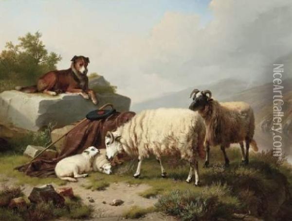 Moutons Et Chien De Berger Oil Painting - Eugene Joseph Verboeckhoven