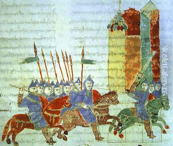 Knights with Couched Lances (from an encycolopedia of warfare) 1028 Oil Painting - German Unknown Masters