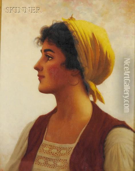 Woman In Profile Oil Painting - Walter Blackman