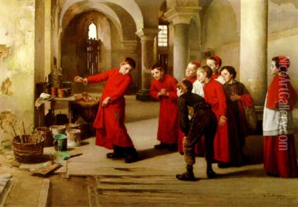 The Mischievous Choristers Oil Painting - Charles Bertrand d' Entraygues