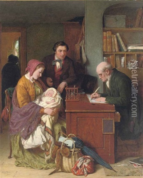 Registering The First Born Oil Painting - George Smith