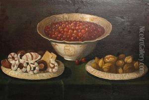 Still Life With Cherries, Walnuts And Sweets Oil Painting - Juan Van Der Hamen Y Leon