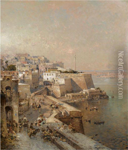 Manderaggio In La Valletta, Malta Oil Painting - Franz Richard Unterberger