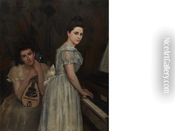 Two Ladies At The Piano Oil Painting - Eleanor Norcross