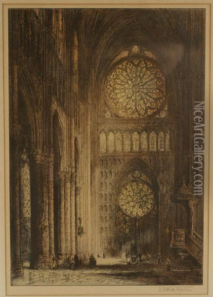 Rheims Cathedral Oil Painting - James Alphege Brewer