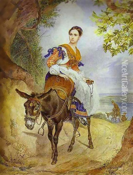 Portrait of O P Ferzen on a Donkeyback Oil Painting - Jules-Elie Delaunay