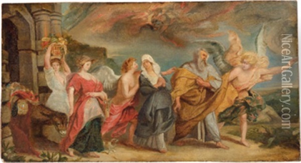 Lot Und Seine Tochter (after Rubens) Oil Painting - Louis Farasyn