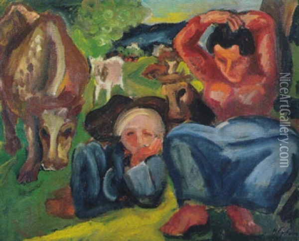 Gardeuses De Vaches Oil Painting - Henri Epstein